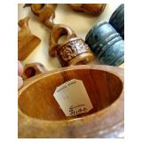 Monkey-Pod Wooden Bowls; Carved Wooden Napkin Rings