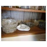 Shelf of Vintage Glassware & Mikasa Bowls