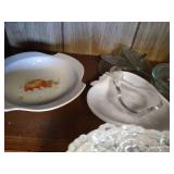 Shelf of Vintage Glassware & Mikasa Bowls