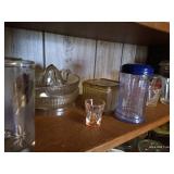 Shelf w/ Vintage Lemon Squeezer, Pyrex Measuring Cups, Etc