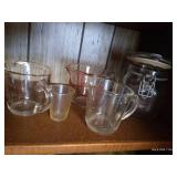 Shelf w/ Vintage Lemon Squeezer, Pyrex Measuring Cups, Etc