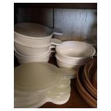 Shelf w/ Pfaltzgraff Cereal Bowls, Pyrex w/ Lids & More