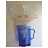 Rose Creamer, Sugar & Tray w/ Shirley Temple Cream Pitcher