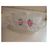 Rose Creamer, Sugar & Tray w/ Shirley Temple Cream Pitcher