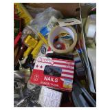 Flat of Hardware, Tapes, Hand Tools, Etc