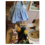 Flat of Laundry Care Products & Clothespin Bag, Hand Steamer, Etc