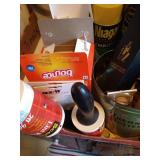 Flat of Laundry Care Products & Clothespin Bag, Hand Steamer, Etc