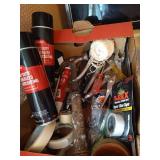 Box of Tools, Tapes, Bondo Undercoat, Padlocks, Etc