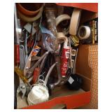 Box of Tools, Tapes, Bondo Undercoat, Padlocks, Etc