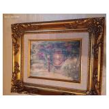 Two Framed Marty Bell Paintings & Gold Mirror