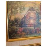 Two Framed Marty Bell Paintings & Gold Mirror