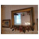 Two Framed Marty Bell Paintings & Gold Mirror