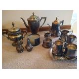 Silver Plate Tea Pots, Cream & Sugar, Trays, Etc