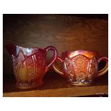 Two Pieces Amberina Carnival Glass