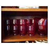 Cranberry Glass Pitcher & Twenty-one Glasses