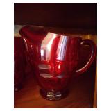Cranberry Glass Pitcher & Twenty-one Glasses