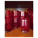 Cranberry Glass Pitcher & Twenty-one Glasses