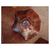 Frosted Grape Leaf Fluted Bowl & Footed Rose Carnival Glass