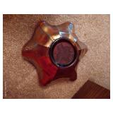 Frosted Grape Leaf Fluted Bowl & Footed Rose Carnival Glass