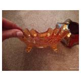 Frosted Grape Leaf Fluted Bowl & Footed Rose Carnival Glass