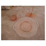 Pink Depression Glass Platter & Bowl, S&P and Tray