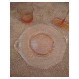 Pink Depression Glass Platter & Bowl, S&P and Tray