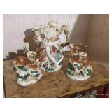 (2) Deer Candle Holders & Fitz & Floyd Santa