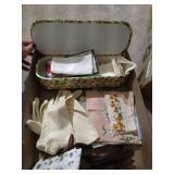 Flat of Vintage Ladies Gloves & Handkerchiefs