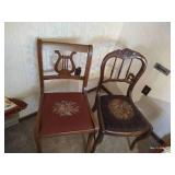(2) Vintage Wood Chairs With Needlepoint Seats