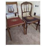 (2) Vintage Wood Chairs With Needlepoint Seats