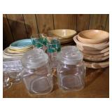 Vintage Dish Lot - Wooden Bowls, Keller Bowl, Etc