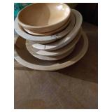 Vintage Dish Lot - Wooden Bowls, Keller Bowl, Etc