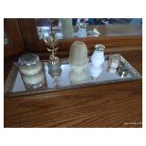 Mirrored Dresser Tray With Avon Fairy Light & Beauty Items