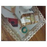Mirrored Dresser Tray With Avon Fairy Light & Beauty Items