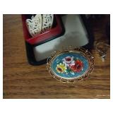 Vintage Screwback Earrings & Cloisonne Pin