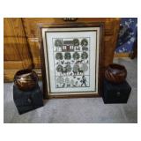 Framed Cross-stitch & (2) Candle Holders