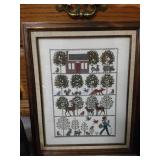 Framed Cross-stitch & (2) Candle Holders