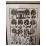 Framed Cross-stitch & (2) Candle Holders