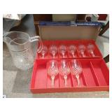 Longchamp Crystal Glasses (9) & Matching Pitcher