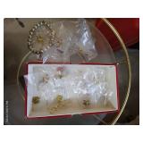 Brass & Glass Table With Contents - Vintage Wallets & Religious Jewelry