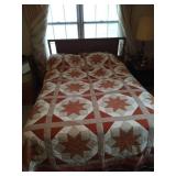 Vintage Wood Double Bed & Handmade Star Quilt