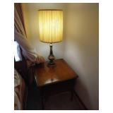 Vintage Wood Bedside Table & Lamp