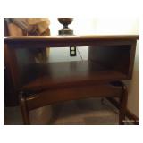 Vintage Wood Bedside Table & Lamp