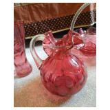 Vintage Pink Glass Vases & Basket