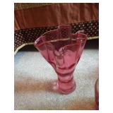 Vintage Pink Glass Vases & Basket