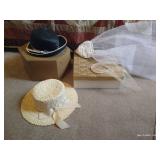 (2) Vintage Hats, Veil & Blusher