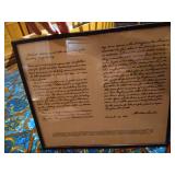 Framed Reproduction of the Gettysburg Address in Lincoln