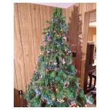 7ft Christmas Tree w/ 2ft Resin Christmas Moose & Bear, Etc