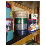 Two Shelves of Decorative/Vintage Tins