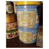 Two Shelves of Decorative/Vintage Tins